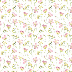 Watercolor seamless pattern with wildflowers. The pattern is ideal for printing on fabric or paper.