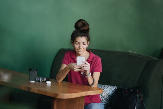 Mental Health Services, Online Therapist-led Emotional Fitness Classes And One-on-one Therapy. Young Latina Woman Using Mental Health Apps On Cell Phone. Alternative To Therapy