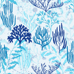 Coral polyps seamless pattern., Abstract Great Barrier Reef corals background.