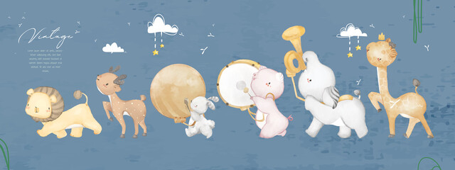Animal painting cute wildlife watercolor parade music celebration fun day