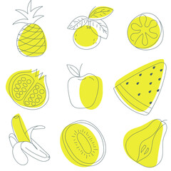 fruit drawn by a line on a white background