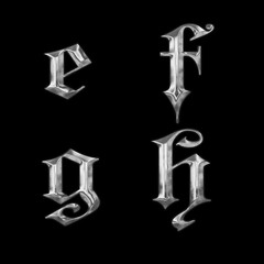 3D old Gothic metal lowercase alphabet - letters e-h