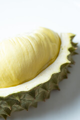 Fresh cut of Ripe durian the king of tropical fruits set on the table.