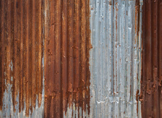 Rusted corrugated galvanised steel wall texture background