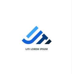 IJTI company initial letters monogram with Blue shades. IJTI logo vector in triangle shape on white background. 
