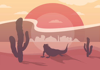 Vector sunset landscape of Mexico