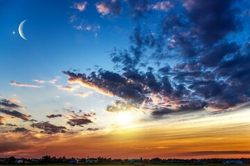 moon with beautiful sunset background