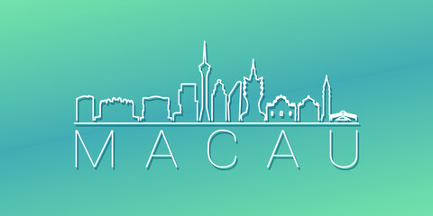 Macao Skyline Linear Design. Flat City Illustration Minimal Clip Art. Background Gradient Travel Vector Icon.