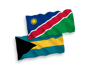 Flags of Republic of Namibia and Commonwealth of The Bahamas on a white background
