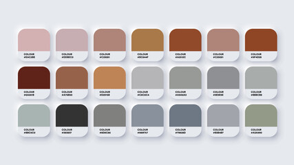 Pantone Colour Palette Catalog Samples Brown and Grey in RGB HEX. Neomorphism Vector