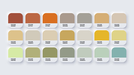 Pantone Colour Palette Catalog Samples Yellow and Green in RGB HEX. Neomorphism Vector - obrazy, fototapety, plakaty