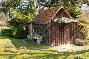 Wooden garden shed with roof