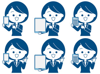 アイテムを持つスーツを着た女性セット（シンプルカラー）