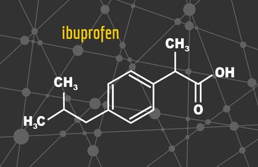 Formula of Ibuprofen. Concept of medicine and pharmacy