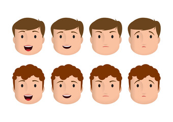 Faces icons. Male character with different emotions.