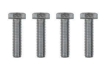 four metal bolts isolated on white