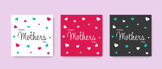 Social media layout set with heart shapes, mothers day instagram and facebook templates with red, turquoise and dark background