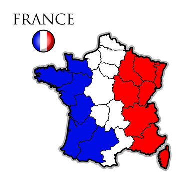 France flag map. The flag of the country in the form of borders. Stock vector illustration isolated on white background.