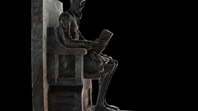 Don Quixote of La Mancha reads a book-rotation Metal - 3d model animation on a black background