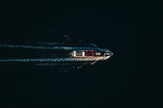 Aerial view of ferry on the sea