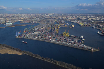 Naklejka premium Big Sea Port St. Petersburg Ship Container