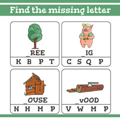 Find the missing letter Game for Preschool Children. Vector illustration