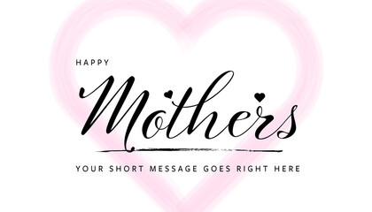 Happy mothers day social media layouts with black typography and pink abstract heart in background, place for text, modern moms day