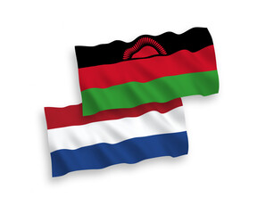 Flags of Malawi and Netherlands on a white background