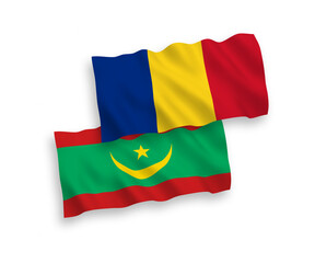 Flags of Romania and Islamic Republic of Mauritania on a white background