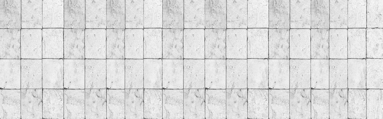 Panorama of White terracotta wall tiles texture and background seamless