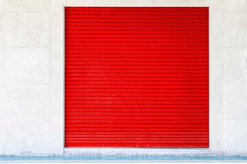 The red roller shutter door of the store is closed