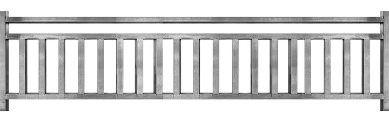 Panorama of Silver iron fence isolated on a white background