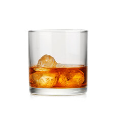 Glass of whiskey with ice. Chilled Alcoholic Beverage.