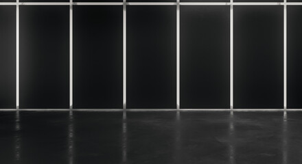 Abstract blank space of empty room with metal grid walls. Futuristic dark interior design concept. 3D Rendering