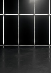 Fototapeta premium Abstract blank space of empty room with metal grid walls. Futuristic dark interior design concept. 3D Rendering