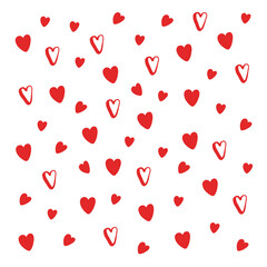 Hand drawn red hearts pattern