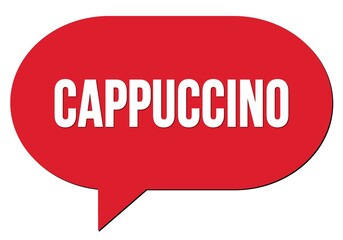 CAPPUCCINO text written in a red speech bubble