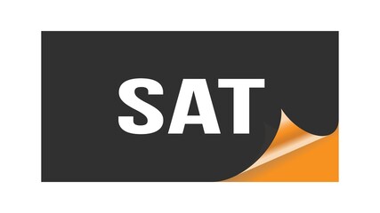 SAT text written on black orange sticker.