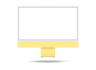 Monitor iMac 24 mockup .Realistic  yellow  monitor iMac 2021 for computer.Personal computer monitor mockup on the white background. Vector .