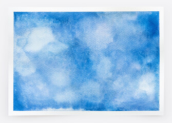 Abstract blue watercolor texture background. Art paper with a torn edges isolated on gray with clipping path.