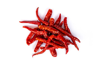 Dried red chilies or red chili peppers isolated on white background.