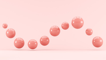 Many pink spheres on a pink background. 3d render illustration.
