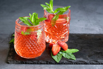 Refreshing summer drink with strawberry and mint