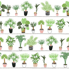 home plants hand drawn vector illustrations seamless pattern