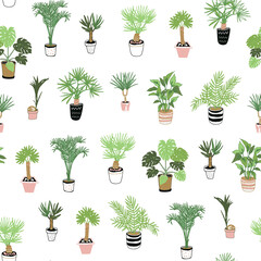 home plants hand drawn vector illustrations seamless pattern