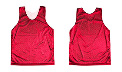 Blank mesh tank top color red front and back view on white background
