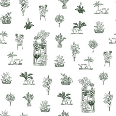 home plants hand drawn vector illustrations seamless pattern