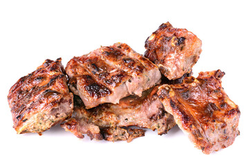 meat fried on coals, isolated on a white background.pork ribs.