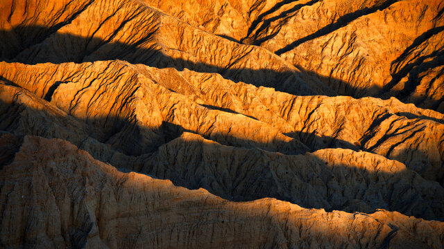 Close-up of mountain ridges at sunset, Font's Point, Anza-Borrego Desert State Park, California, USA