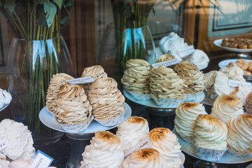 old showcase of typical sweets